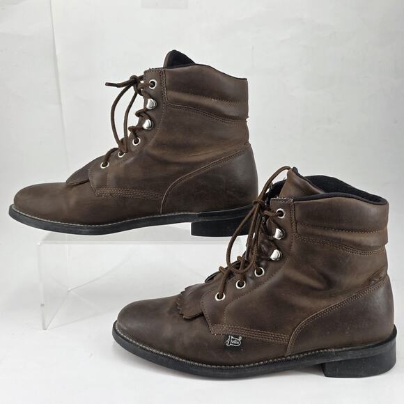 9B Justin Basics Ankle Lace Up Boots Brown Leather JBL401 Womens W/Box - Picture 1 of 16